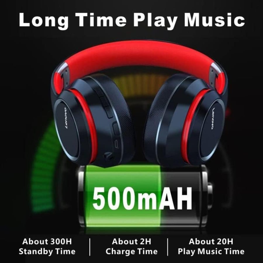 سماعات للرأس بلوتوث مع ميكروفون من لينوفو HD200 - اسود، فوق الاذن، HD200_BK