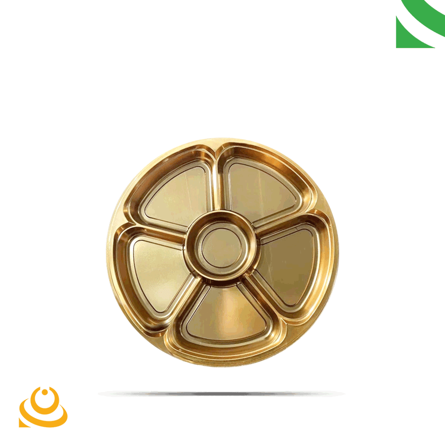 Golden round sushi boxes divided into 6 pieces 01