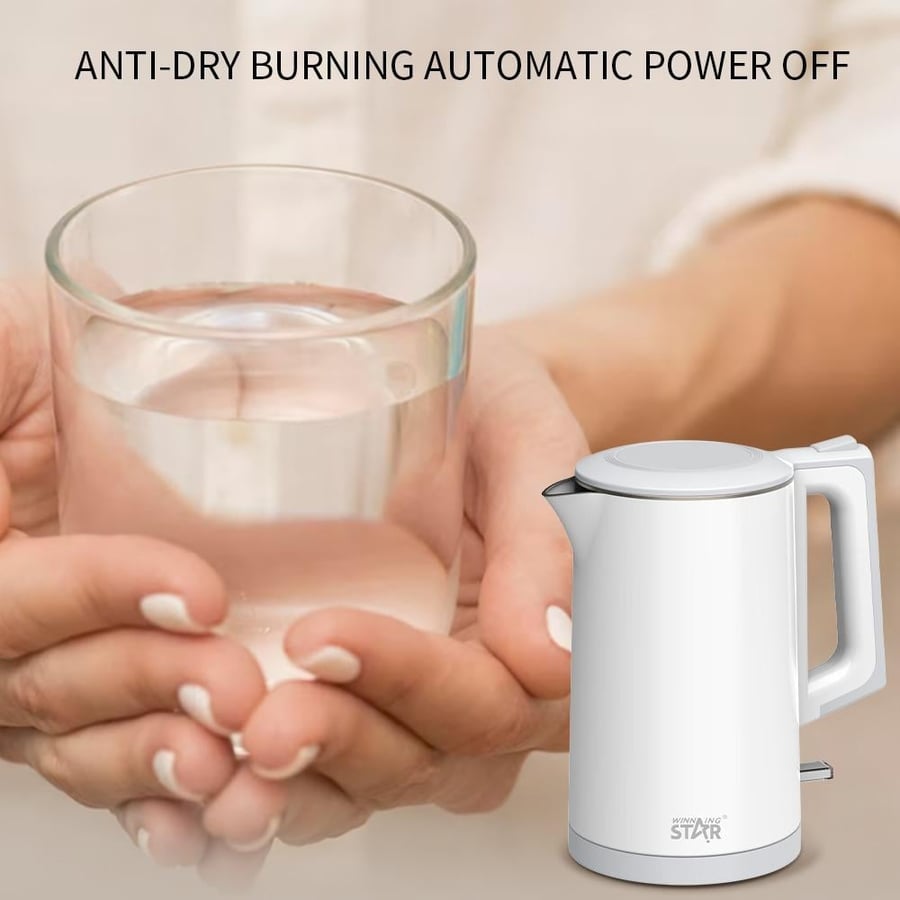 Winning Star Electric Kettle, 1.7L, Waterless Start Protection, Double Wall, 1500W, White, ST6023