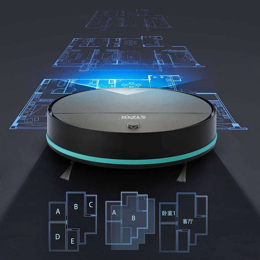 Winning Star Robot Vacuum Cleaner, 350ml Capacity, 3 Cleaning Modes, Remote Control, 60-80 Minute Run Time, 16W, Black, Model ST-9799