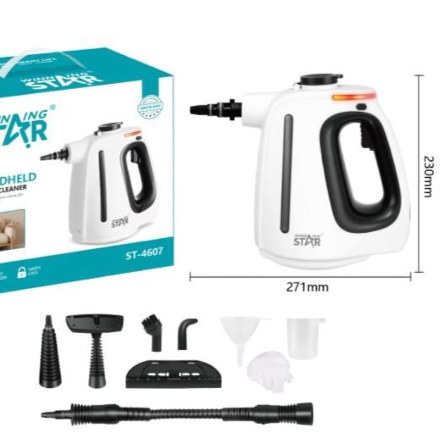 Winning Star Steam Cleaner, for cleaning difficult corners and various surfaces, removing grease, removing bacteria and germs by 99.9%, high temperature sterilization, 1350 watts, white, ST-4607