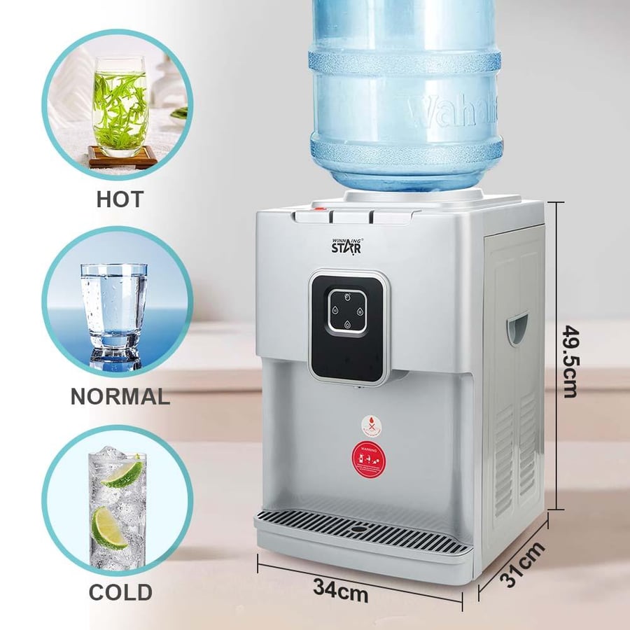 Winning Star Water Cooler, Top Loading, Hot/Cold, Normal, Table, Elegant Design, 500 Watts, White, ST-6508