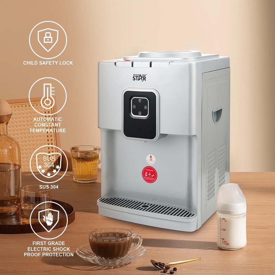 Winning Star Water Cooler, Top Loading, Hot/Cold, Normal, Table, Elegant Design, 500 Watts, White, ST-6508