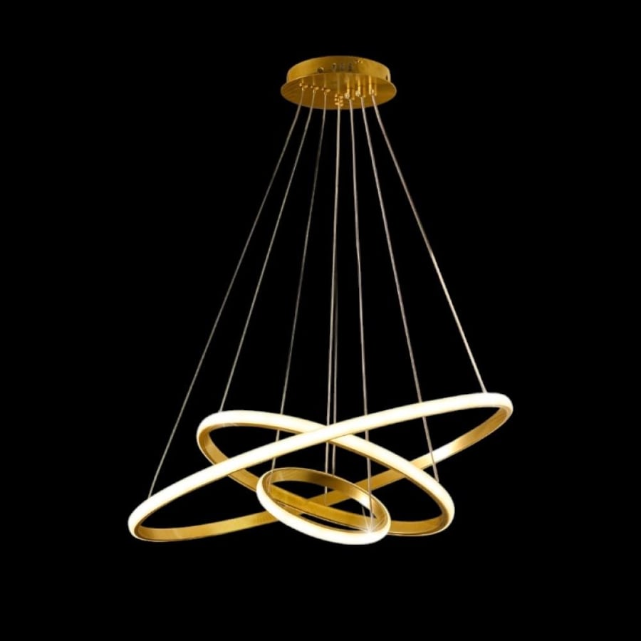 Modern chandelier with 3 interlinked golden rings – remote and mobile control – GS GXT-318-3-APP-GD