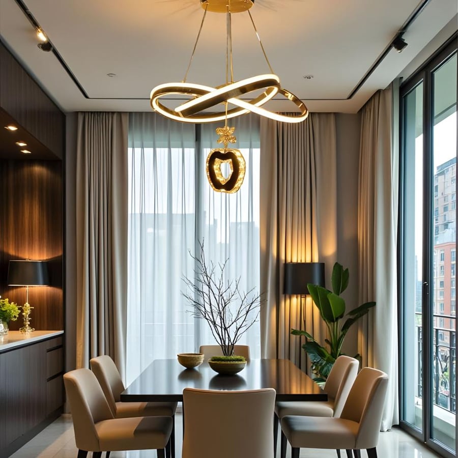 Modern LED gold chandelier with infinite design and hanging crystal K-G-8052-GD
