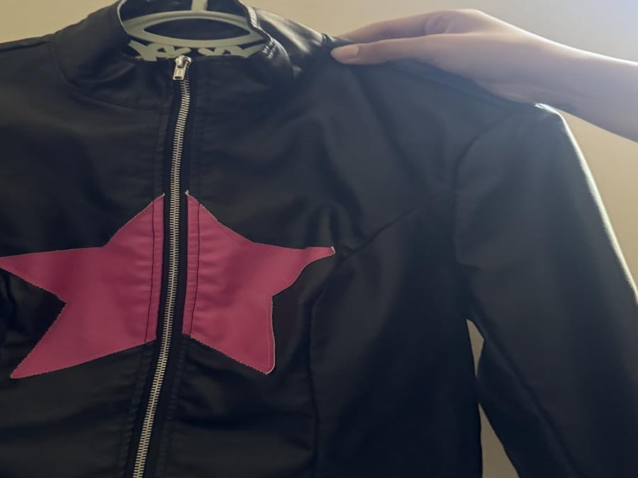 Amazing leather jacket with a pink star
