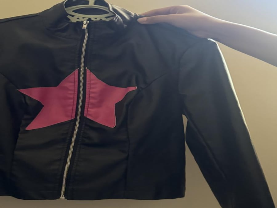 Amazing leather jacket with a pink star
