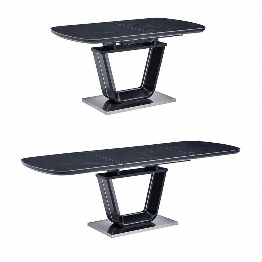 طاولة طعام دائرية بسطح رخامي طابع جريء BLACK – 140-180×80 سم