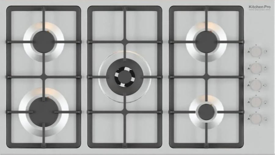 سطح Kitchen pro كتشن برو 90 سم - 5 عين غاز استيل شبك هيفي ديوتى – مفاتيح جانبية - اشعال ذاتي - صمام امان - KP902H/GA
