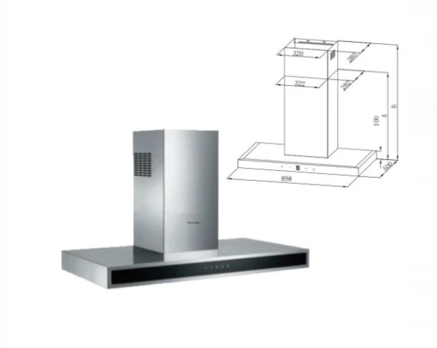 شفاط كتشن نت Kitchen Net تي بوكس 90سم بقوة شفط 1250 NT2203012
