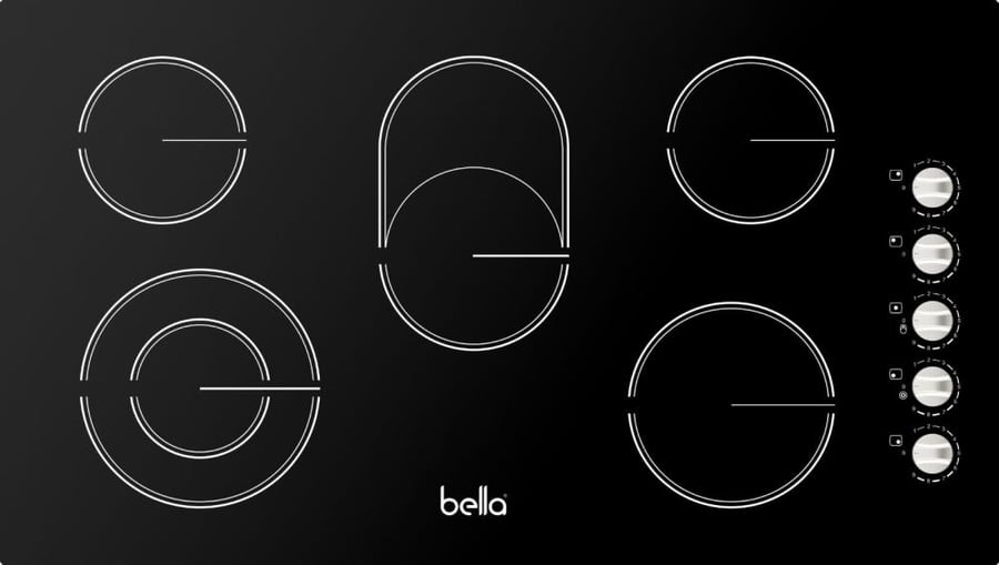 سطح BELLA بيلا - 5 شعلات كهرباء سيراميك + 2عين دبل - التحكم بالمفاتيح لون المفاتيح أسود - شعلة ثلاثية في الوسط- صناعة ايطالية - 90سم B9VR5KE