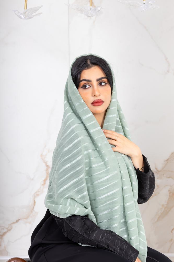 Elina's headscarf in pistachio striped color