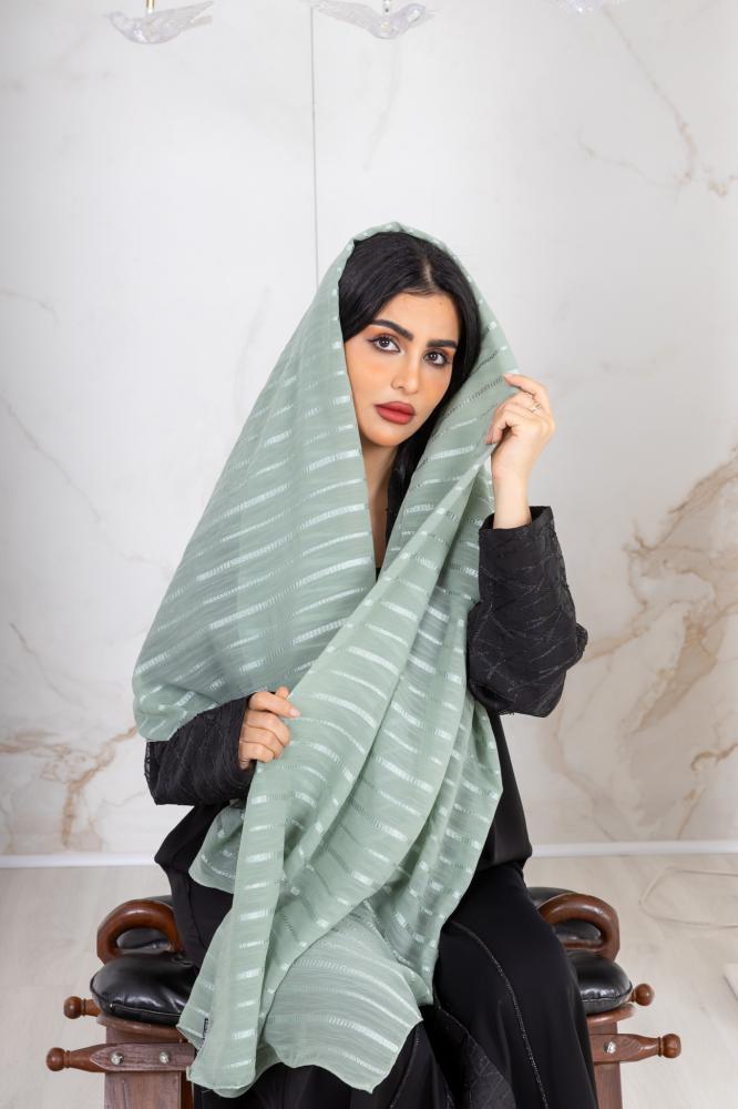 Elina's headscarf in pistachio striped color
