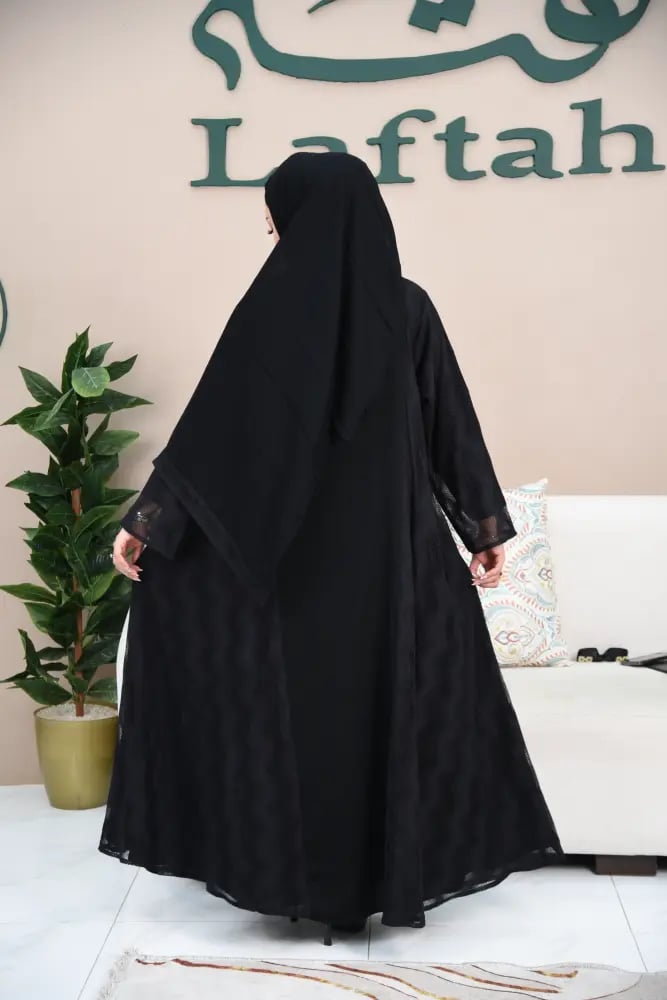 عباية مناسبات سوداء حرير نواعم بطبقة دانتيل