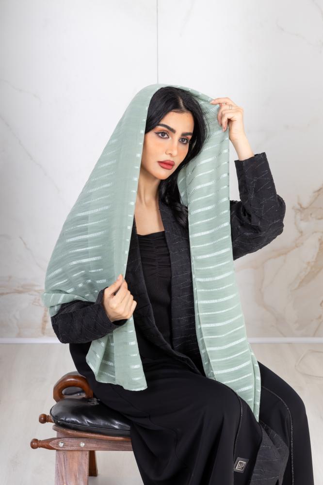 Elina's headscarf in pistachio striped color