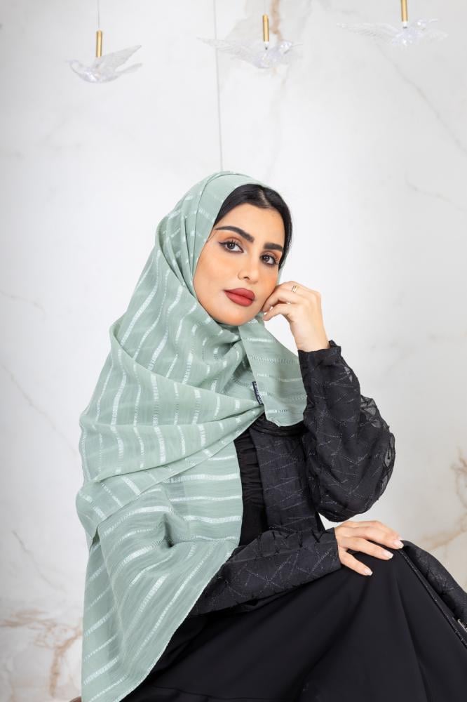 Elina's headscarf in pistachio striped color