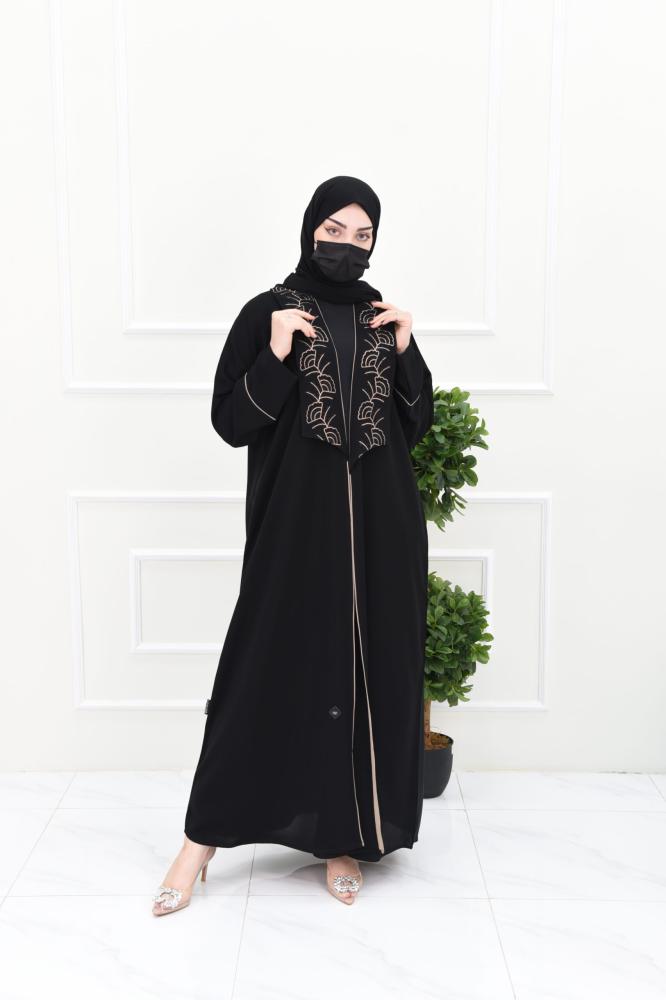 عباية نواعم بتطريز ذهبي وقيطان بيج