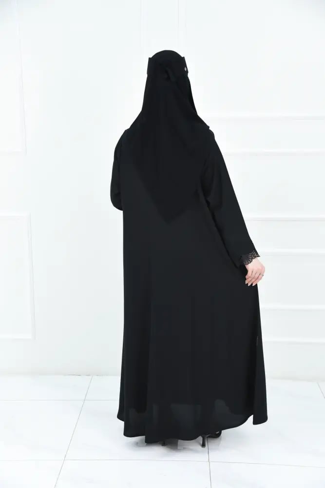 عباية سوداء كاجوال كريب بكم دانتيل