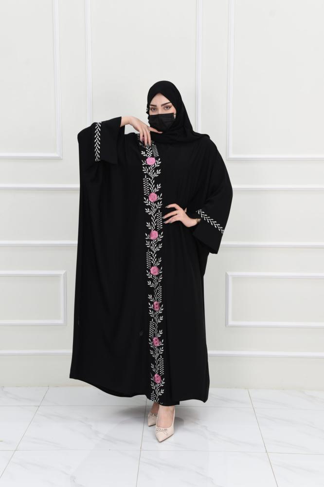 عباية بشت انيقة بتطريز وردي وبيج