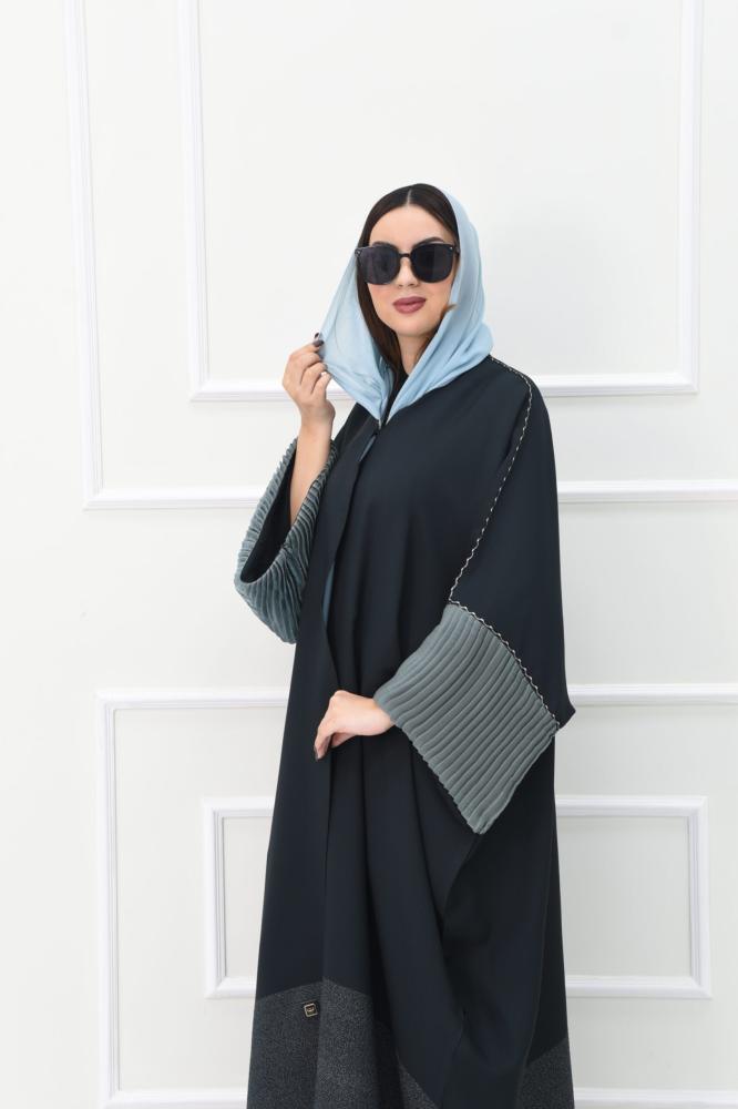 عباية بشت فوكر باللون التركواز بكم مربع كسرات