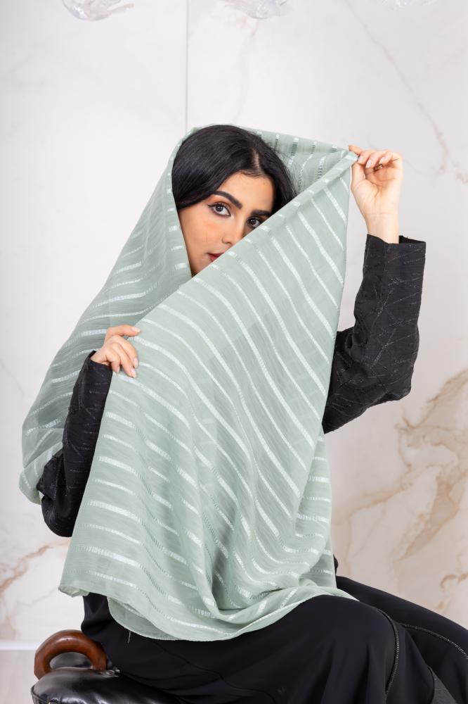 Elina's headscarf in pistachio striped color