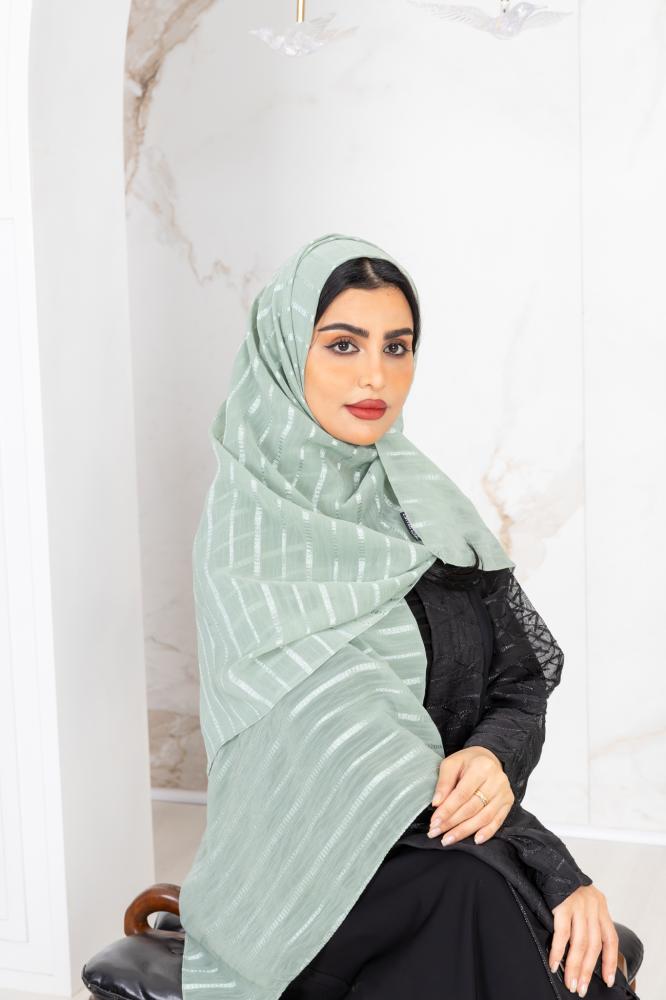 Elina's headscarf in pistachio striped color