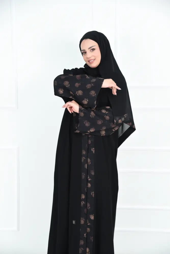 عباية كريب أشوريا بتركيبة جاكار تركي بورود بنية
