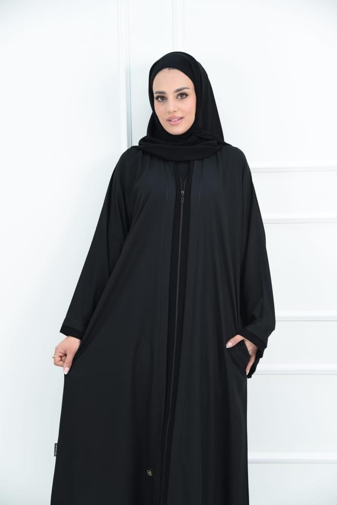 Abaya crepe luffa with zipper with royal details with hidden pockets