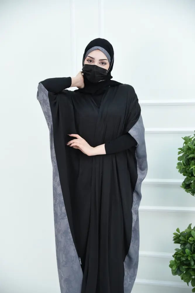 عباية نص بشت بالأسود والرمادي