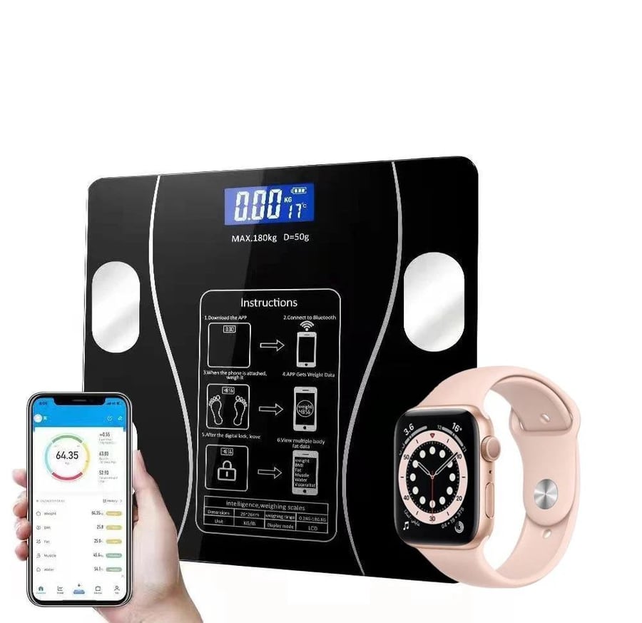 ميزان باستك الذكي لقياس الوزن والجسم مع الساعة الرياضية الذكية HW24 Pl