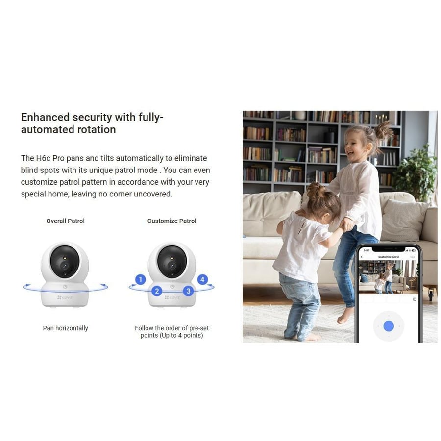كاميرا EZVIZ H6c Pro 3K داخلية ذكية بدقة 5MP – دوران 360° وتتبع حركة