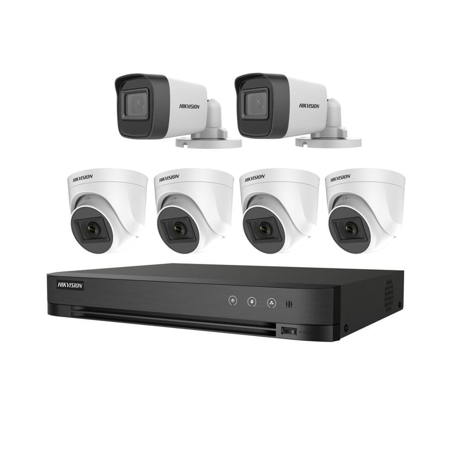نظام مراقبة هيكفيجن 6 كاميرات (2 خارجي + 4 داخلي) بدقة 2 ميجابكسل مع DVR 8 قنوات – كامل