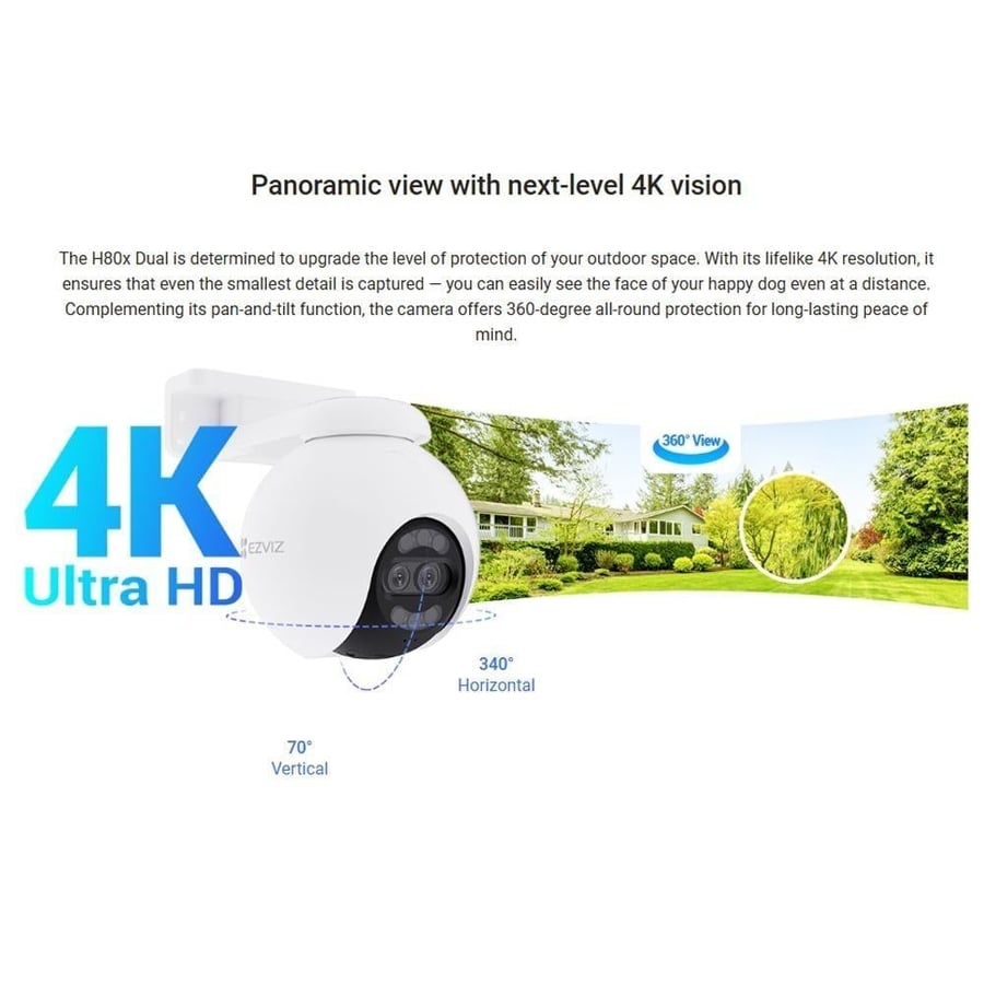 كاميرا مراقبة إيزفيز خارجية H80x Dual بدقة 4K مزدوجة - تغطية شاملة ورؤية ليلية ذكية