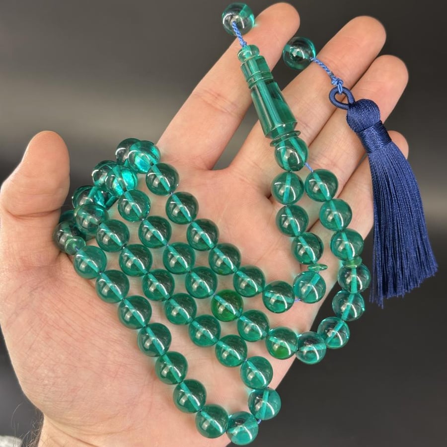 Turquoise green saffron-colored prayer bead bracelet