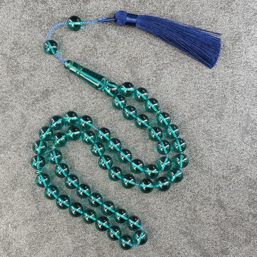 Turquoise green saffron-colored prayer bead bracelet