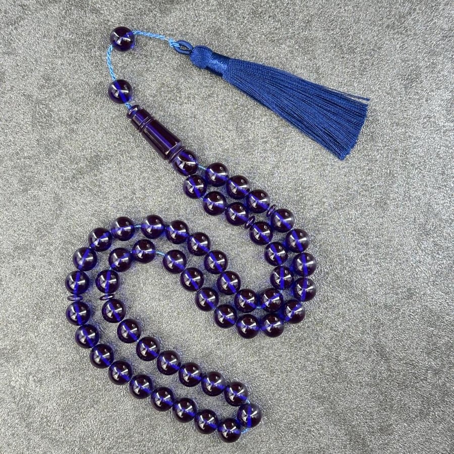 Dark blue saffron-colored prayer beads