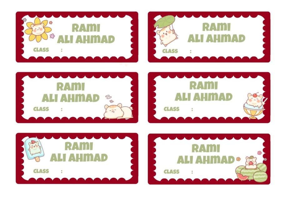 ستيكر لاصق ل إسم الطالب/ة (٤٨ حبة) ، نموذج اللطافة