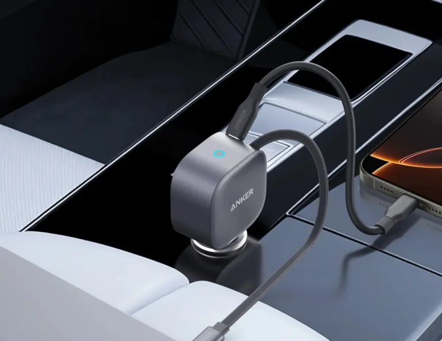 شاحن سيارة أنكر (Anker Nano) بقوة 75 واط ومنفذ USB-C مع كيبل مدمج وقابل للسحب