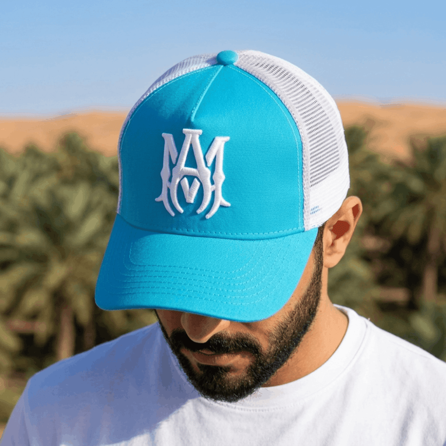 كاب أميري رجالي تركواز شبك بتطريز بارز