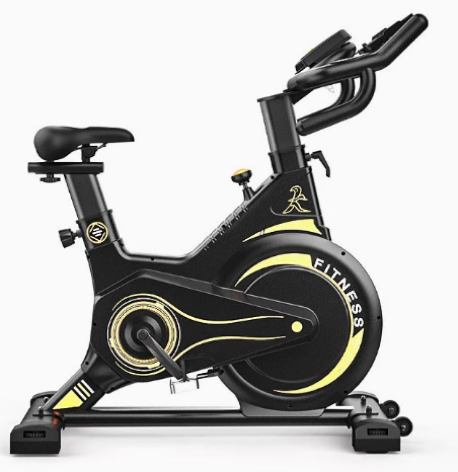 A stationary sports bike available in two colors (yellow + red)