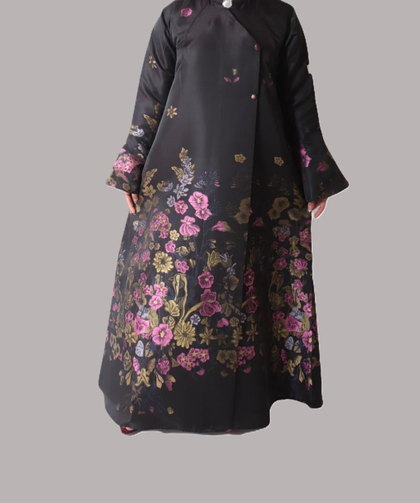 Elegant pink floral jacquard abaya | SLC101