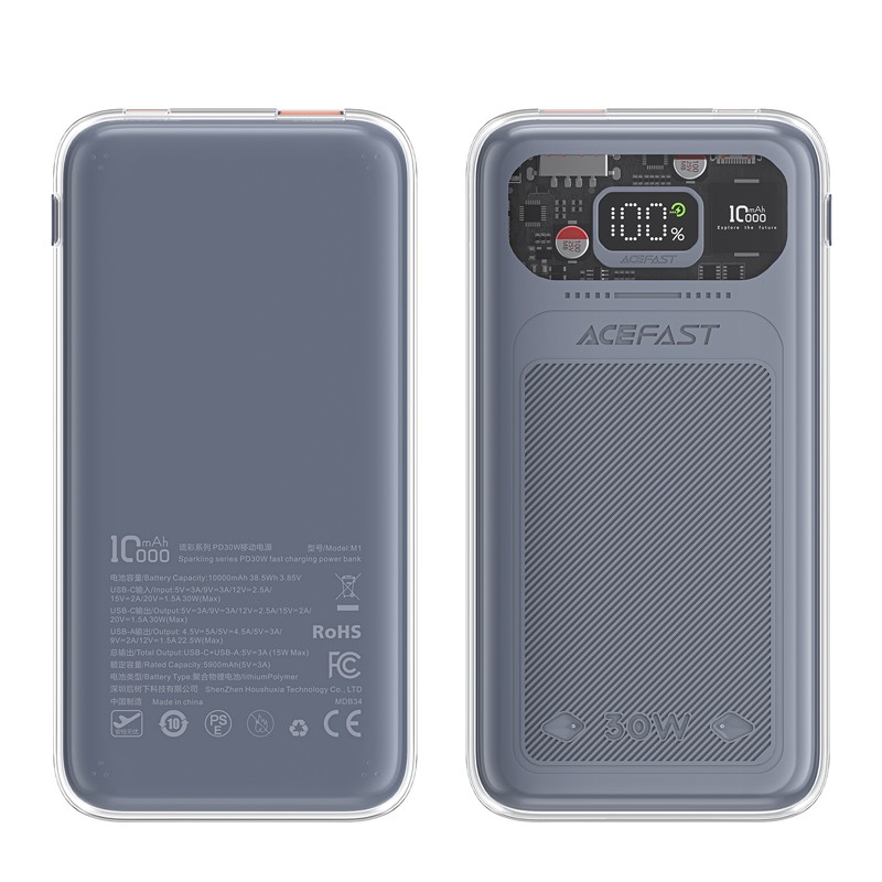بنك طاقة ACEFAST M1  بسعة 10,000 mAH  - رمادي
