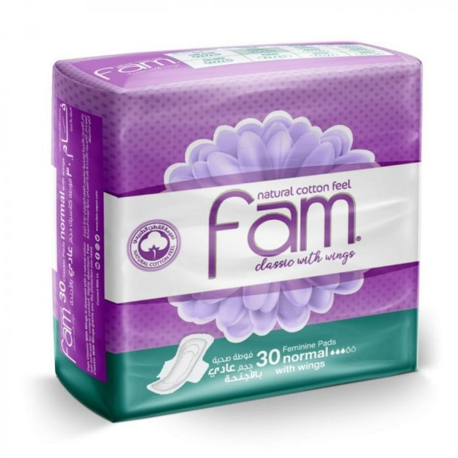 Fam regular size sanitary pad, 30 pieces.