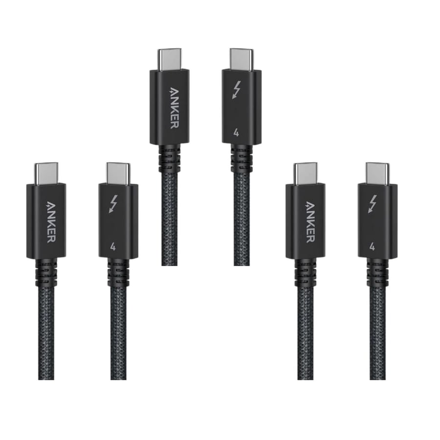3 كيابل من انكر Thunderbolt 4 (USB-C) قماش – أسود | سرعة فائقة ونقل بيانات 8K