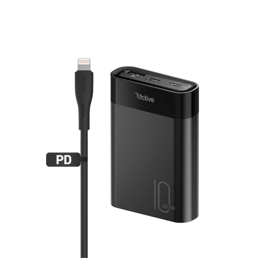 باور بانك أكتيف (Active) الأصلي 10000mAh بقوة 22.5W - شاحن متنقل فائق السرعة بتصميم مدمج وضمان سنتين