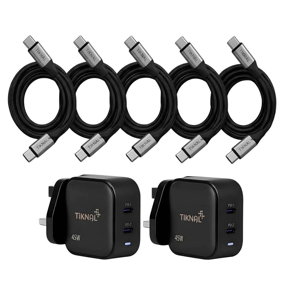 2 شاحن جداري سريع 45W مع 5 كيبل USB-C