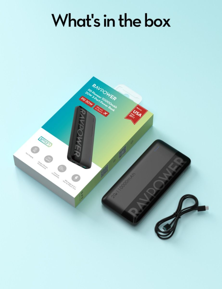 باور بانك 10000 مللي أمبير 3 منافذ RAVPower RP-PB1228 PD 20w