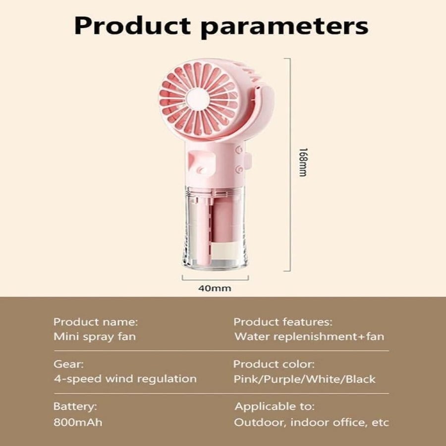 Small portable spray fan with rechargeable spray