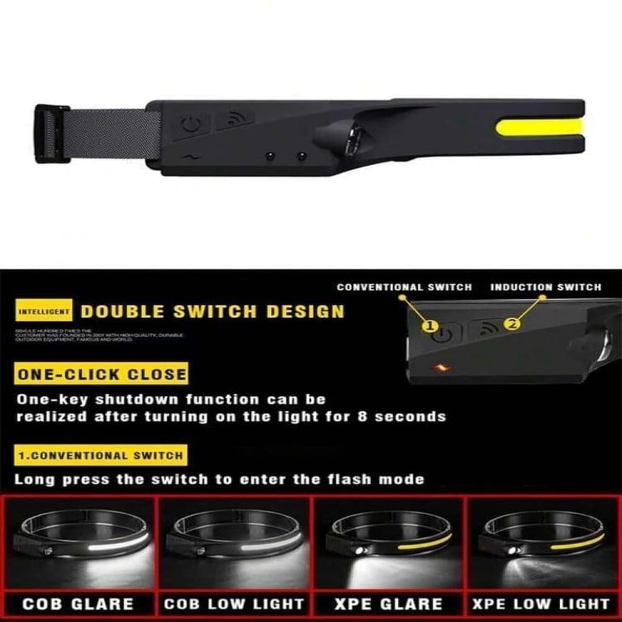 كشاف رأس ( مصباح راس بمستشعر حركة) LED HEAD LAMP بنوعين من الإضاءة  بطارية 600 mAh من dlc DLC-32816 5v 3.7w