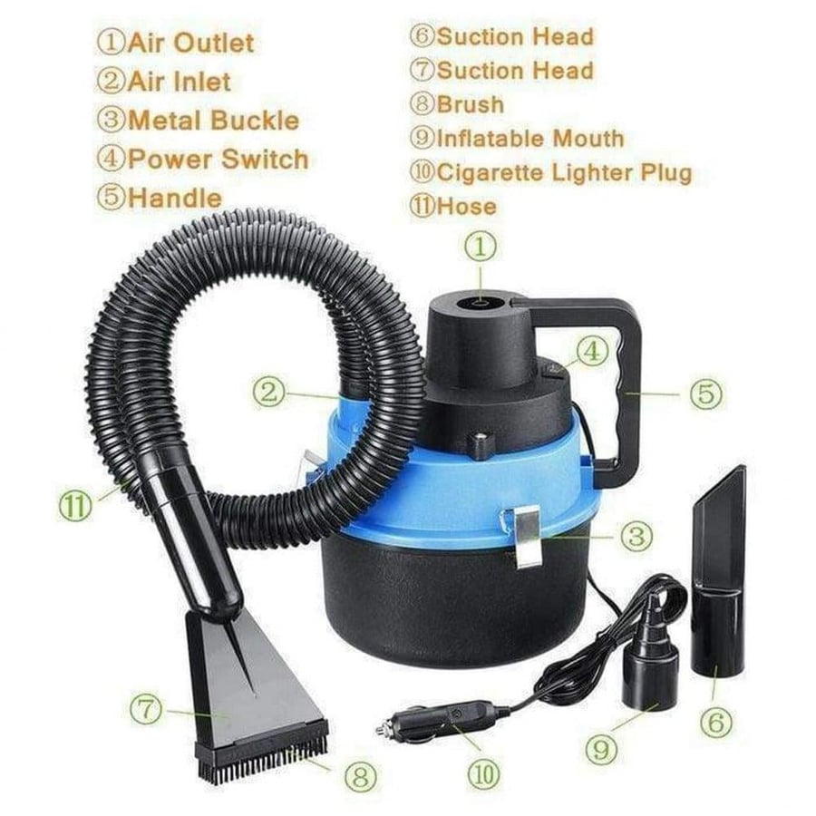 مكنسة سيارة حجم 90 واط  بقوة 12v مع اكسسوارات اضافية عدد 3 قطع تعمل عن طريق الولاعة AGC YF-002
